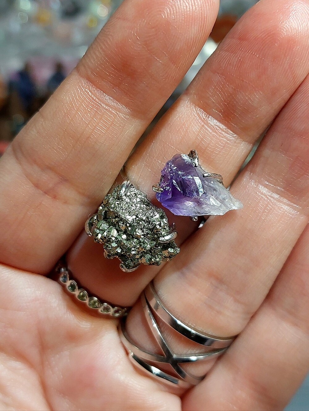 🪨⚒️ Duel Specimen Amethyst Wand & Raw Pyrite Copper Ring